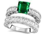 Original Star K™ 7mm Square Cut Simulated Emerald Engagement Wedding Set