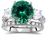 Original Star K™ Large 10mm Round Simulated Emerald Engagement Wedding Set