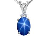 Tommaso Design™ Oval 9x7mm Created Star Sapphire and Diamond Pendant
