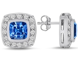 Original Star K™ 7mm Cushion Cut Simulated Blue Topaz Earring Studs