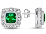 Original Star K™ 7mm Cushion Cut Simulated Emerald Earring Studs