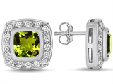 Original Star K™ 7mm Cushion Cut Simulated Peridot Earring Studs