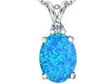 Original Star K™ Large 14x10mm Oval Created Blue Opal Pendant