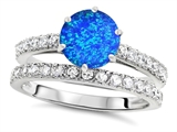 Original Star K™ Round 7mm Created Blue Opal Engagement Wedding Ring