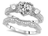 Original Star K™ Heart Shape 7mm Genuine White Topaz Engagement Wedding Set