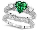 Original Star K™ Heart Shape 7mm Simulated Emerald Engagement Wedding Set