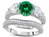 Original Star K™ Round 7mm Simulated Emerald Engagement Wedding Set