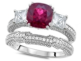 Original Star K™ Cushion Cut 7mm Created Ruby Engagement Wedding Set