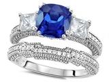 Original Star K™ Cushion Cut 7mm Created Sapphire Engagement Wedding Set