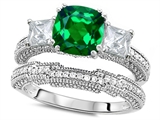 Original Star K™ Cushion Cut 7mm Simulated Emerald Engagement Wedding Set