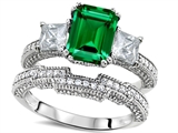 Original Star K™ Emerald Cut 8x6mm Simulated Emerald Engagement Wedding Set