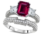 Original Star K™ Emerald Cut 8x6mm Created Ruby Engagement Wedding Set