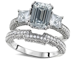 Original Star K™ Emerald Cut 8x6mm Genuine White Topaz Engagement Wedding Set
