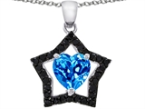 Original Star K™ 8mm Heart Shape Simulated Blue Topaz Black Star Pendant
