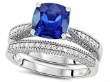 Original Star K™ Cushion Cut 7mm Created Sapphire Engagement Wedding Set