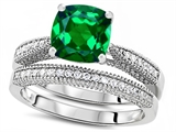 Original Star K™ Cushion Cut 7mm Simulated Emerald Engagement Wedding Set