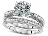 Original Star K™ Cushion Cut 7mm Genuine White Topaz Engagement Wedding Set