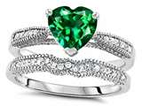 Original Star K™ Heart Shape 7mm Simulated Emerald Engagement Wedding Set