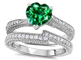 Original Star K™ Heart Shape 7mm Simulated Emerald Engagement Wedding Set