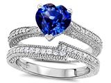 Original Star K™ Heart Shape 7mm Created Sapphire Engagement Wedding Set