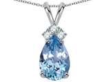 Tommaso Design™ Pear Shape 10x7mm Simulated Aquamarine and Genuine Diamond Pendant