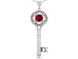 Tommaso Design™ Key to my Heart Clover Key Pendant with Round Created Ruby and Genuine Diamonds