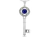 Tommaso Design™ Key to my Heart Clover Key Pendant with Round Created Sapphire and Genuine Diamonds