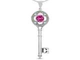 Tommaso Design™ Key to my Heart Clover Key Pendant with Round Created Pink Sapphire and Genuine Diamonds