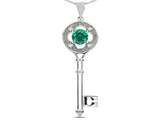 Tommaso Design™ Key to my Heart Clover Key Pendant with Round Simulated Emerald and Genuine Diamonds