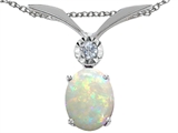 Tommaso Design™ Oval 8x6mm Genuine Opal and Diamond Pendant