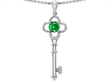 Tommaso Design™ Key to my Heart Clover Key Pendant with Round Simulated Emerald and Genuine Diamond