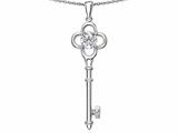 Tommaso Design™ Key to my Heart Clover Key Pendant with Round Genuine White Topaz and Diamond
