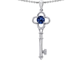 Tommaso Design™ Key to my Heart Clover Key Pendant with Round Created Sapphire and Genuine Diamond