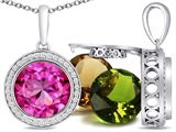 Switch-It Gems™ Round 10mm Simulated Pink Tourmaline Pendant with 12 Interchangeable Simulated Birthstones
