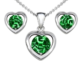 Original Star K™ Round Simulated Emerald Heart Earrings with Free Box Set matching Pendant