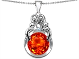 Original Star K™ Large Loving Mother And Family Pendant With Round 10mm Simulated Orange Mexican Fire Opal