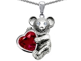 Original Star K™ Love Bear Hugging Birthstone of July 8mm Heart Shape Created Ruby