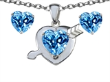 Original Star K™ 8mm Simulated Blue Topaz Heart With Arrow Pendant Box Set With Free Matching Earrings