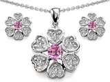 Original Star K™ Created Pink Sapphire Flower Pendant Box Set With Matching Earrings