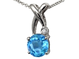 Tommaso Design™ X Shape Designer Inspired Pendant with Diamond and Checkerboard Cut Genuine Blue Topaz