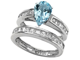 Original Star K™ 8x6mm Pear Shape Simulated Aquamarine Wedding Set