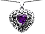 Original Star K™ Bali Style Puffed Heart Hand Finished Heart Shape 7mm Genuine Amethyst Pendant