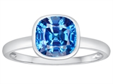 Tommaso Design™ 7mm Cushion Cut Genuine Blue Topaz Engagement Solitaire Ring