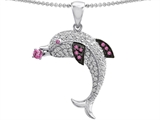 Original Star K™ Love Dolphin Pendant with Round Created Pink Sapphire