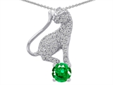 Original Star K™ Cat Pendant With Round 7mm Simulated Emerald
