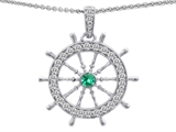 Original Star K™ Captain Wheel Pendant With Round Simulated Emerald