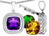 Switch-It Gems™ Cushion Cut 12mm Simulated Amethyst Pendant with 12 Interchangeable Simulated Birthstones