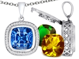 Switch-It Gems™ Cushion Cut 12mm Simulated Blue Topaz Pendant with 12 Interchangeable Simulated Birthstones