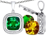 Switch-It Gems™ Cushion Cut 12mm Simulated Emerald Pendant with 12 Interchangeable Simulated Birthstones