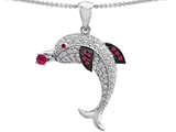 Original Star K™ Love Dolphin Pendant With Round Created Ruby